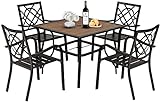 Incbruce 5 Piece Outdoor Dining Set Wrought Iron Patio Dining Set, Dining Furniture Set (4 Dining Chairs and 1 Square Table with 1.57' Umbrella Hole) for Garden, Backyard (Wood Tabletop)