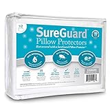 Set of 2 Standard Size SureGuard Pillow Protectors - 100% Waterproof, Bed Bug Proof, Hypoallergenic - Premium Zippered Cotton Terry Covers