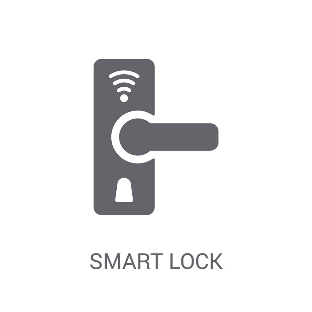 A vector image of a door handle with a wifi sign on it. It says smart lock underneath it. 