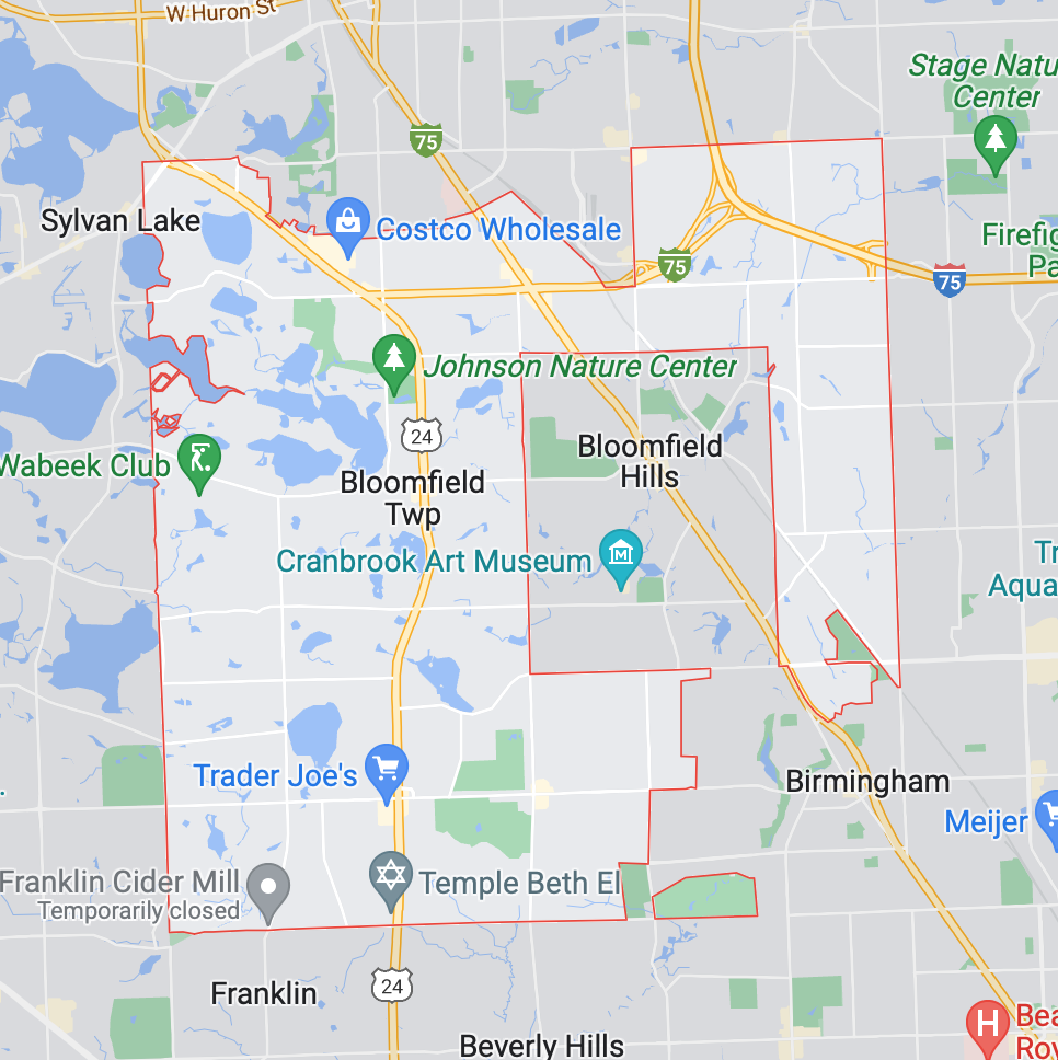 An outline of the Bloomfield Township property lines.