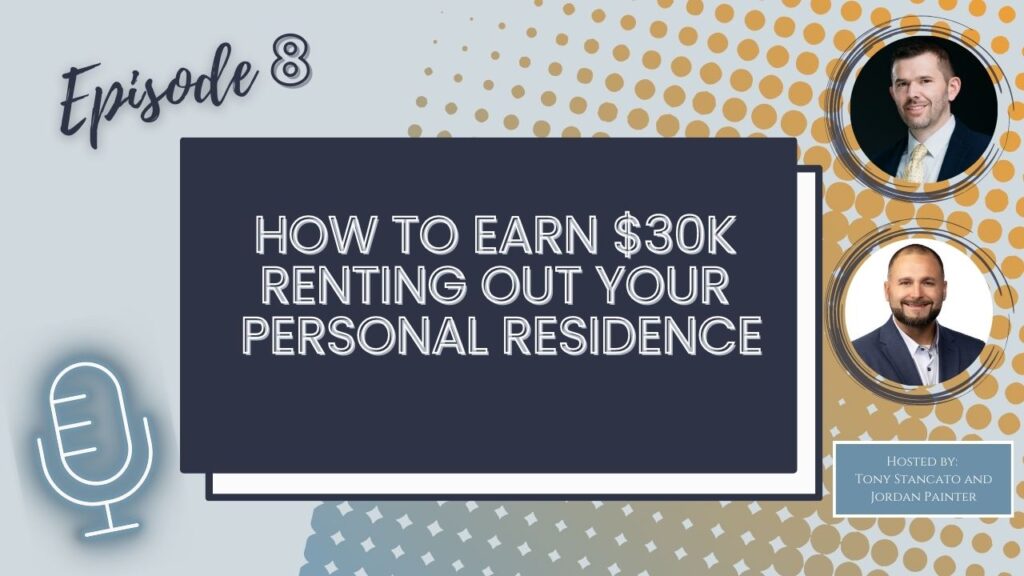 A graphic that says episode 8 and How to Earn $30k renting out your personal residence. 