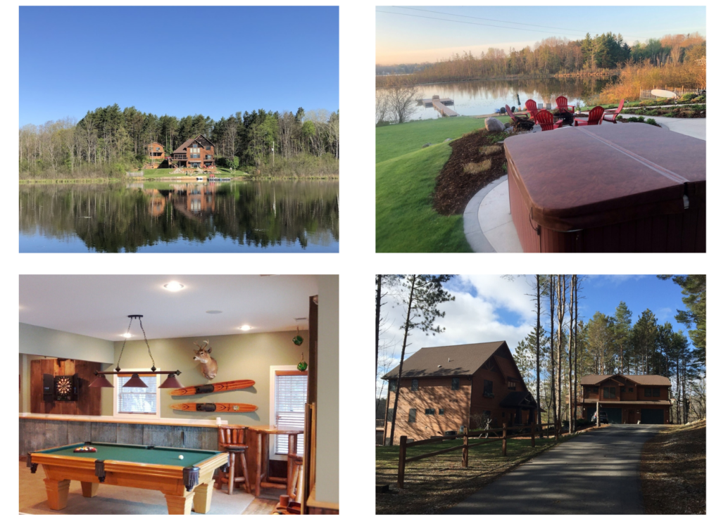 A collage of 4 different pictures from the Lake House in Michigan. 